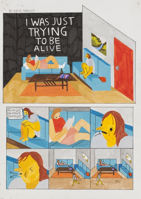 ‘I was just trying to be alive.’ 2014 gouche, watercolour and fine liner 21 x 29.7 (each) Collection the artist © Tommi Parrish